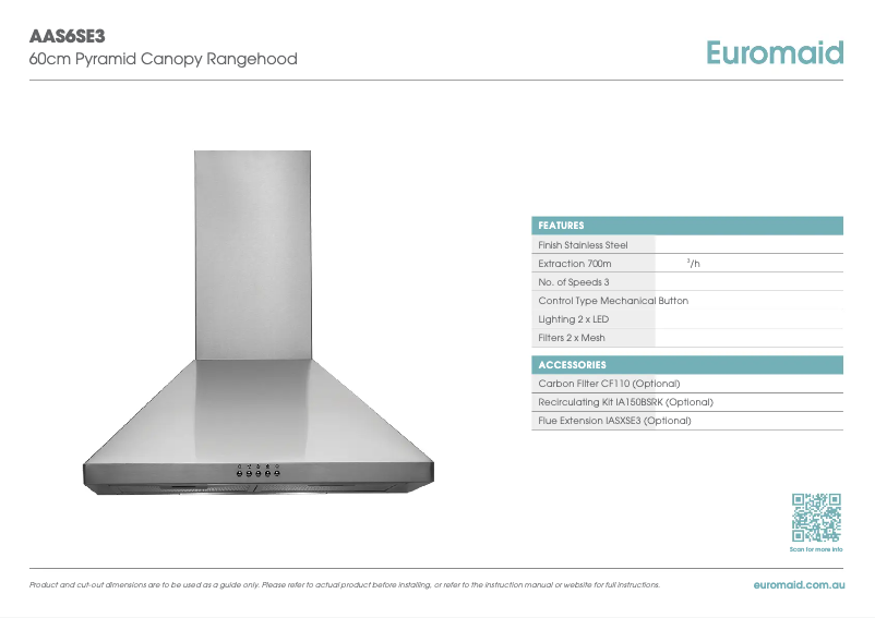 Page 1 de la notice Fiche technique Euromaid AAS9SE3