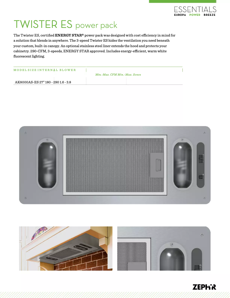 Página 1 del manual Ficha técnica Zephyr AK8000ASES