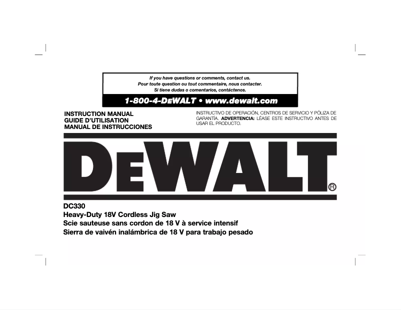 Page 1 de la notice Manuel utilisateur DeWalt DC330K