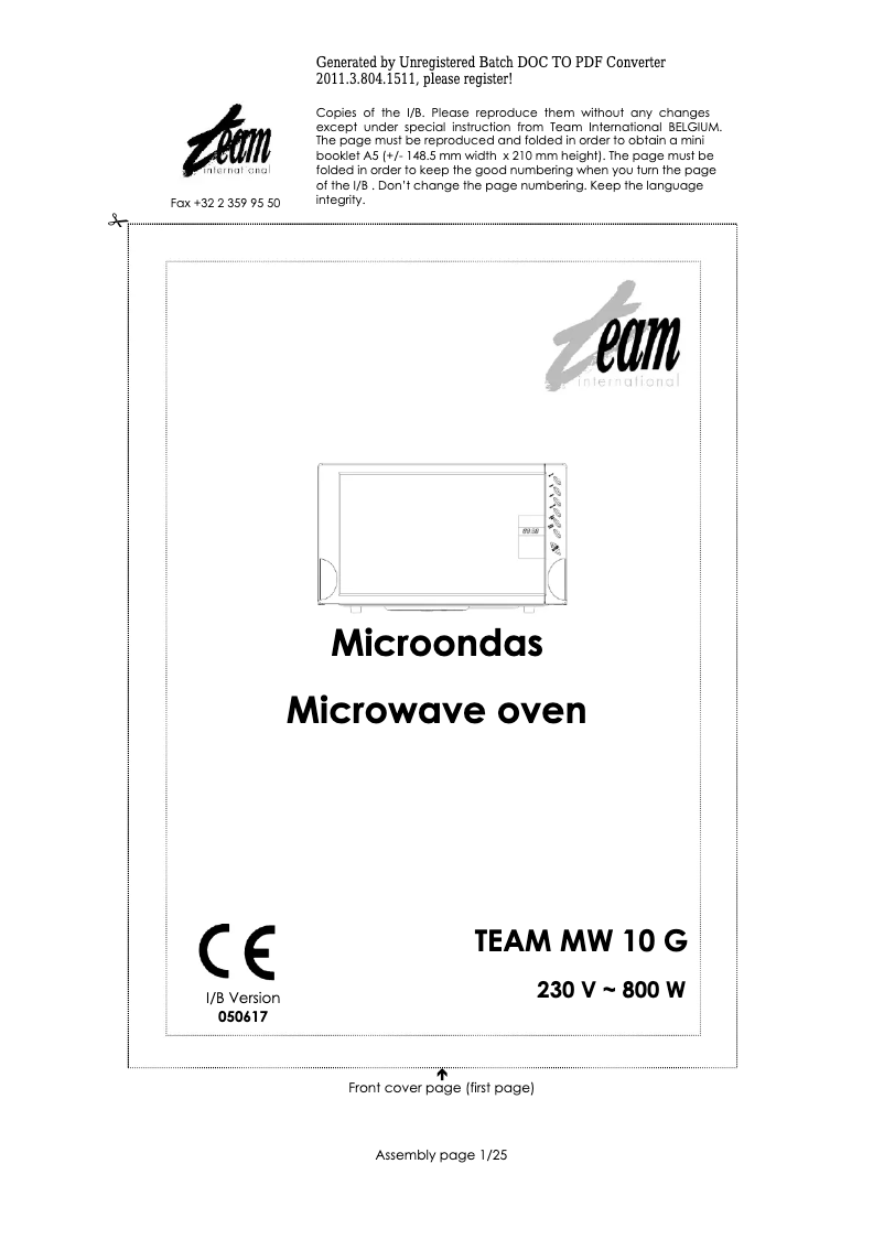 Image de la première page du manuel de l'appareil MW 10