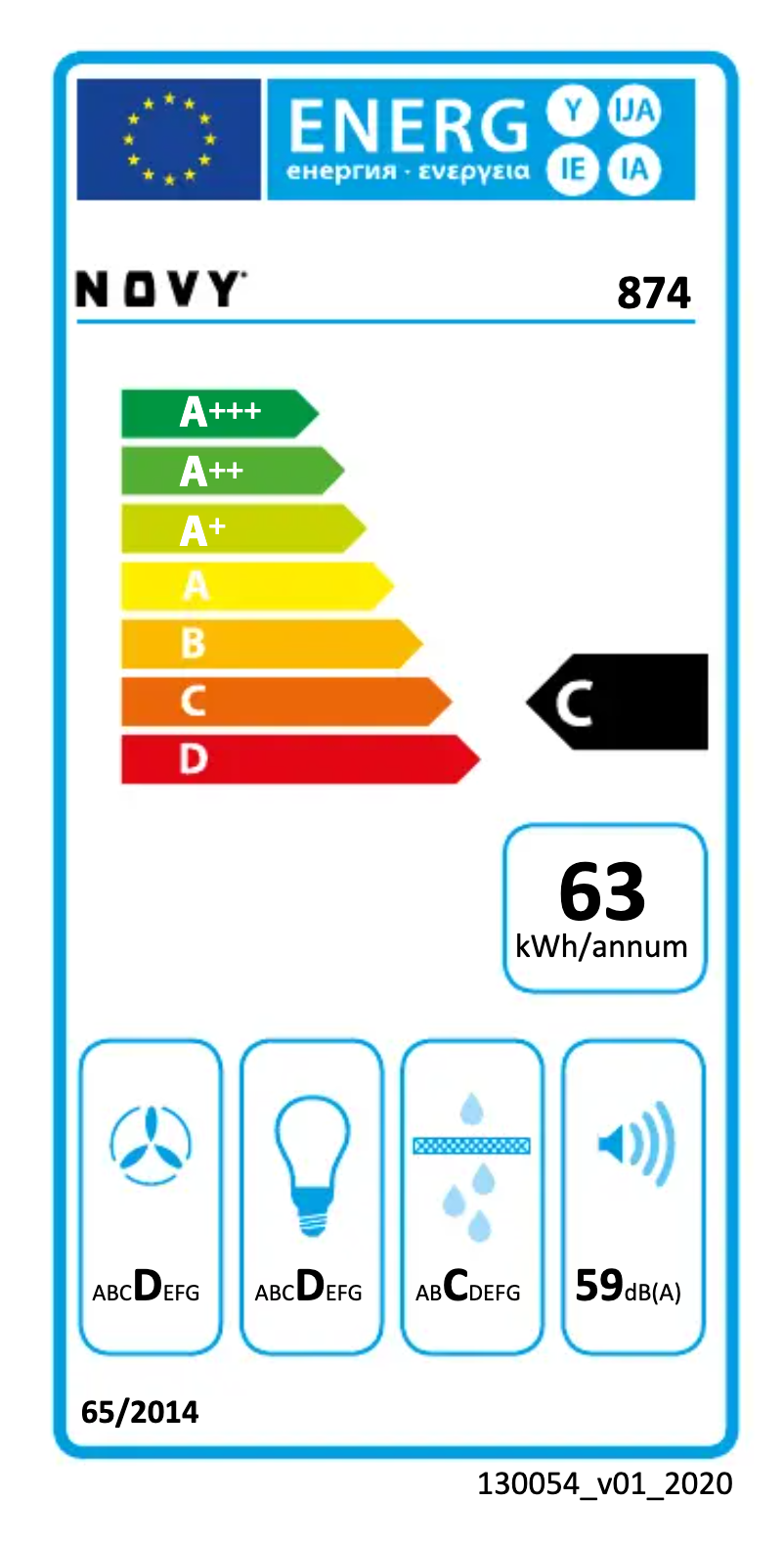 Página 1 del manual Etiqueta energética Novy Canopy glass 874