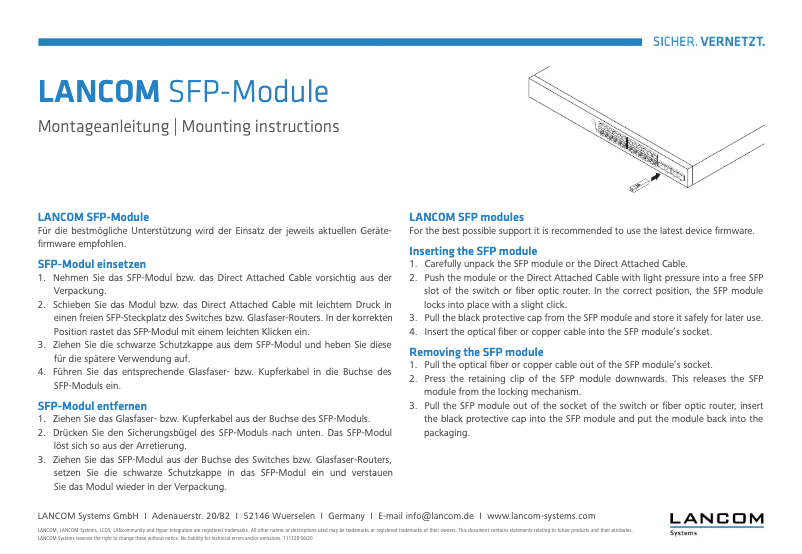 Page n°1 - Manuel utilisateur Lancom SFP-AON-1