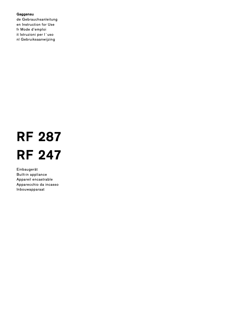 Page 1 of the manual User Manual Gaggenau RF247202