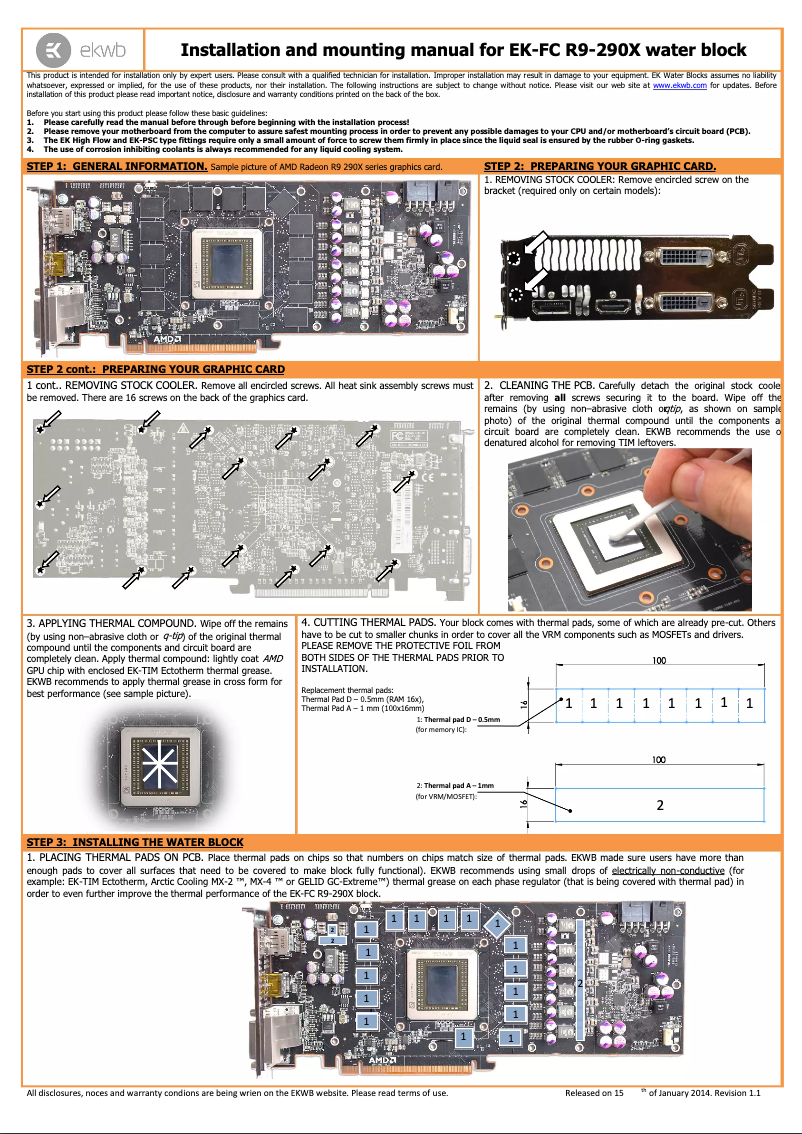 Page 1 de la notice Manuel utilisateur EK Water Blocks EK-FC R9-290X Acetal 2.0