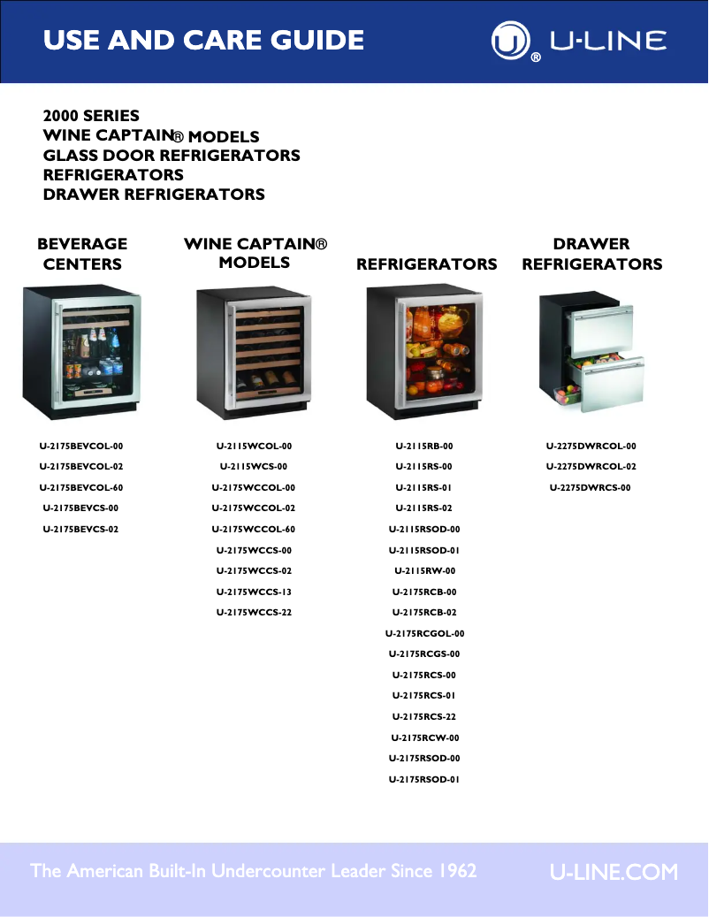 Page n°1 - Manuel utilisateur U-Line U-2275DWRCOL-00