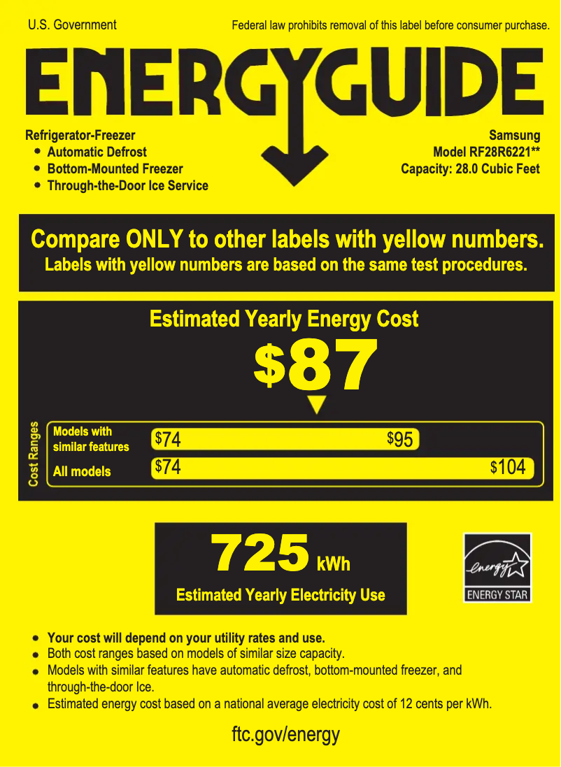Page 1 de la notice Label énergétique Samsung RF28R6221SR