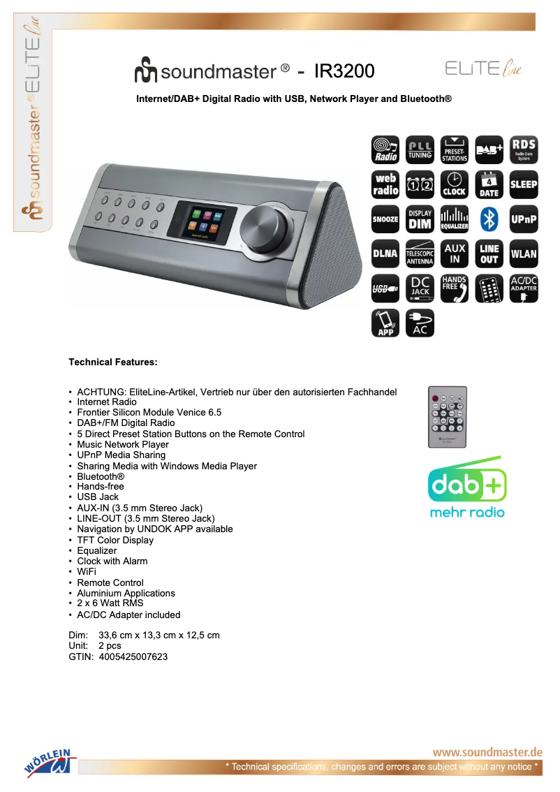 Page n°1 - Fiche technique Soundmaster IR3200