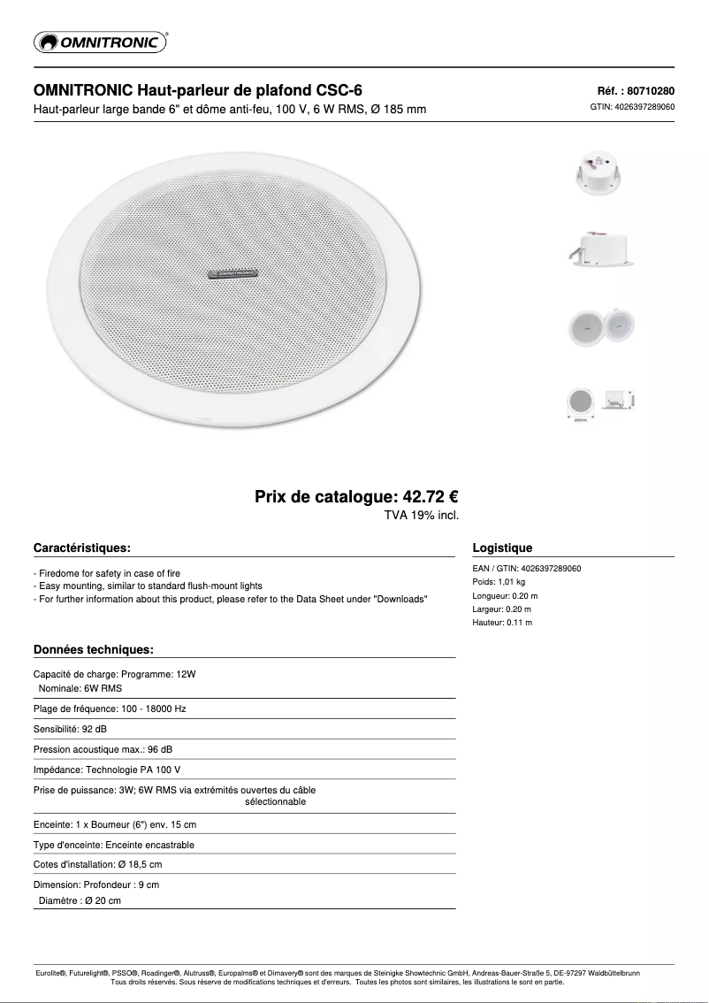 Page n°1 - Fiche technique Omnitronic CSC-6