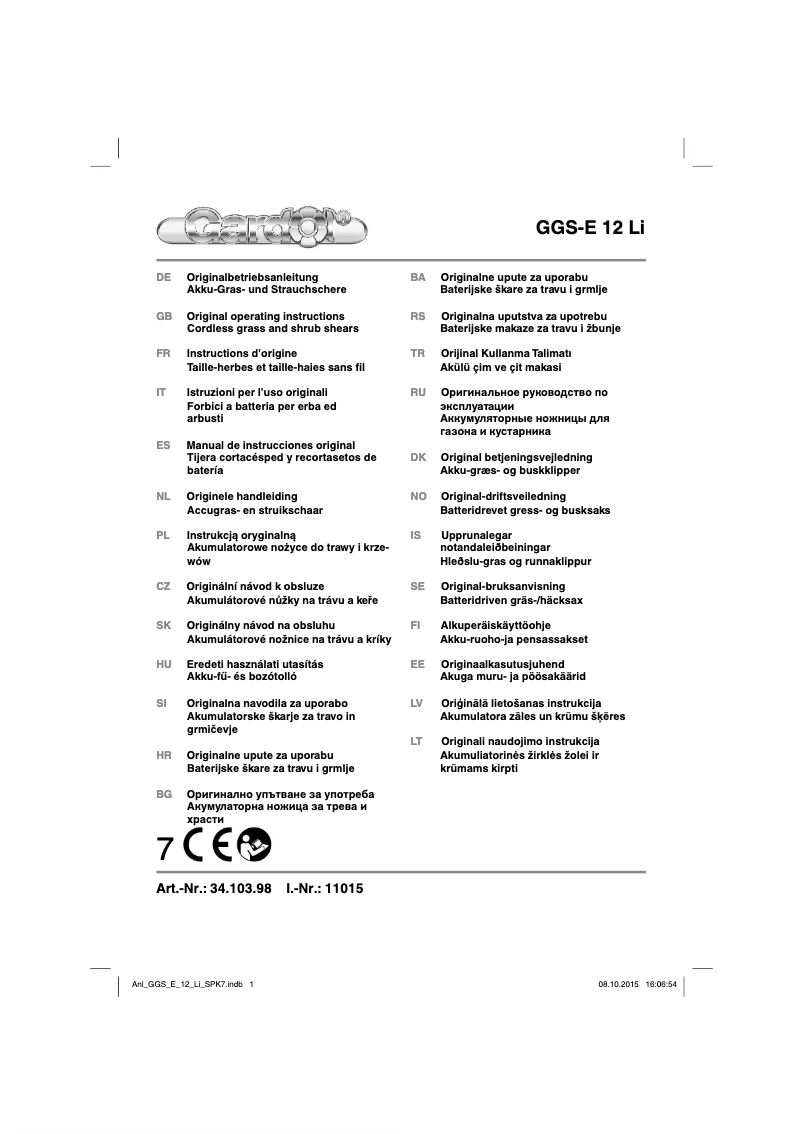 Page 1 de la notice Manuel utilisateur Gardol GGS-E 12 Li