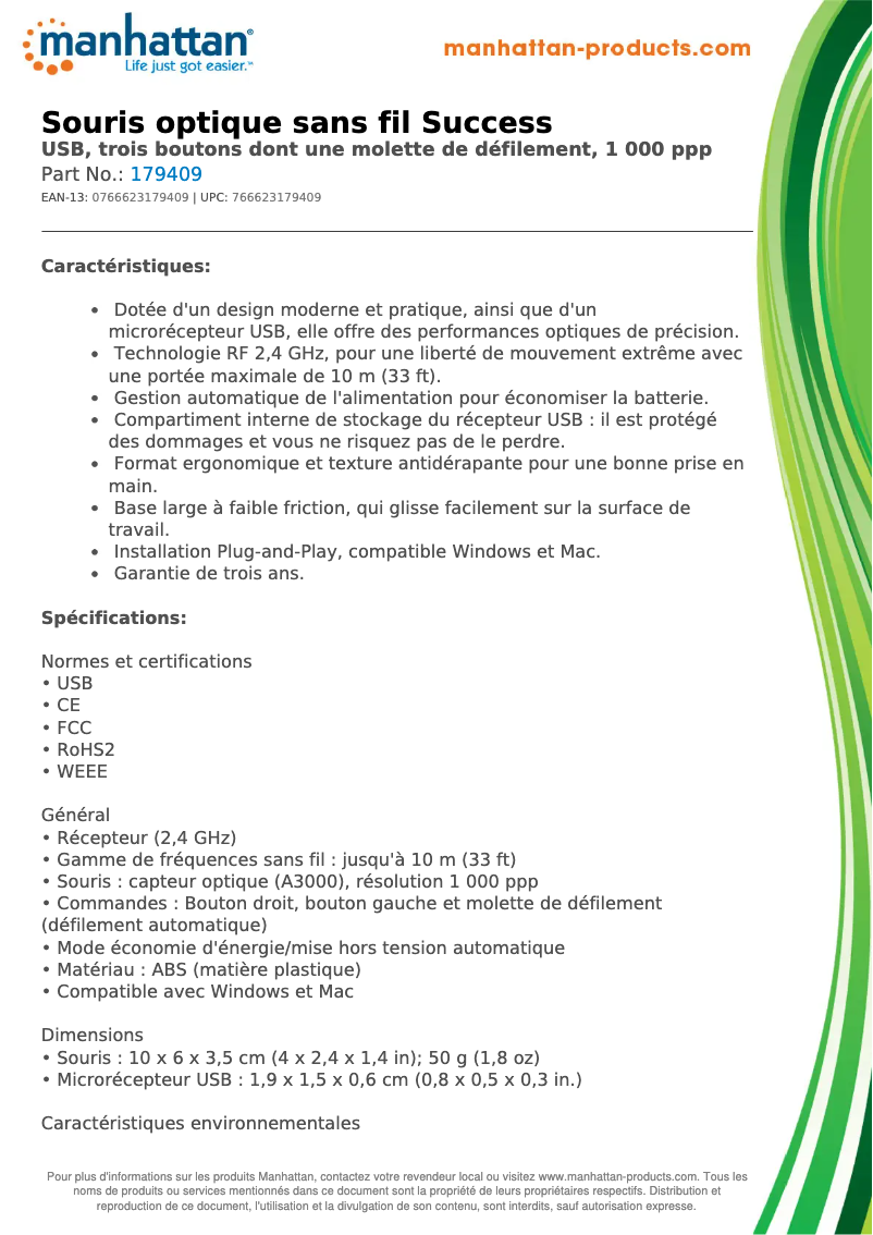 Page 1 de la notice Fiche technique Manhattan 179409