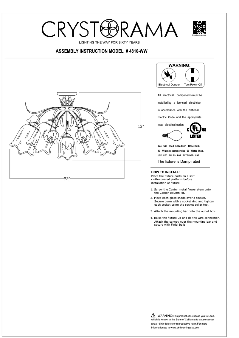 Page 1 de la notice Manuel utilisateur Crystorama Southport 4810-WW