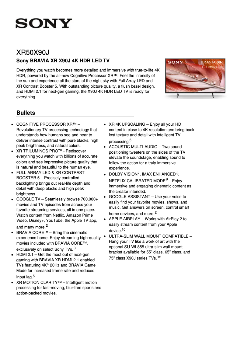 Image de la première page du manuel de l'appareil Bravia XR-50X90J