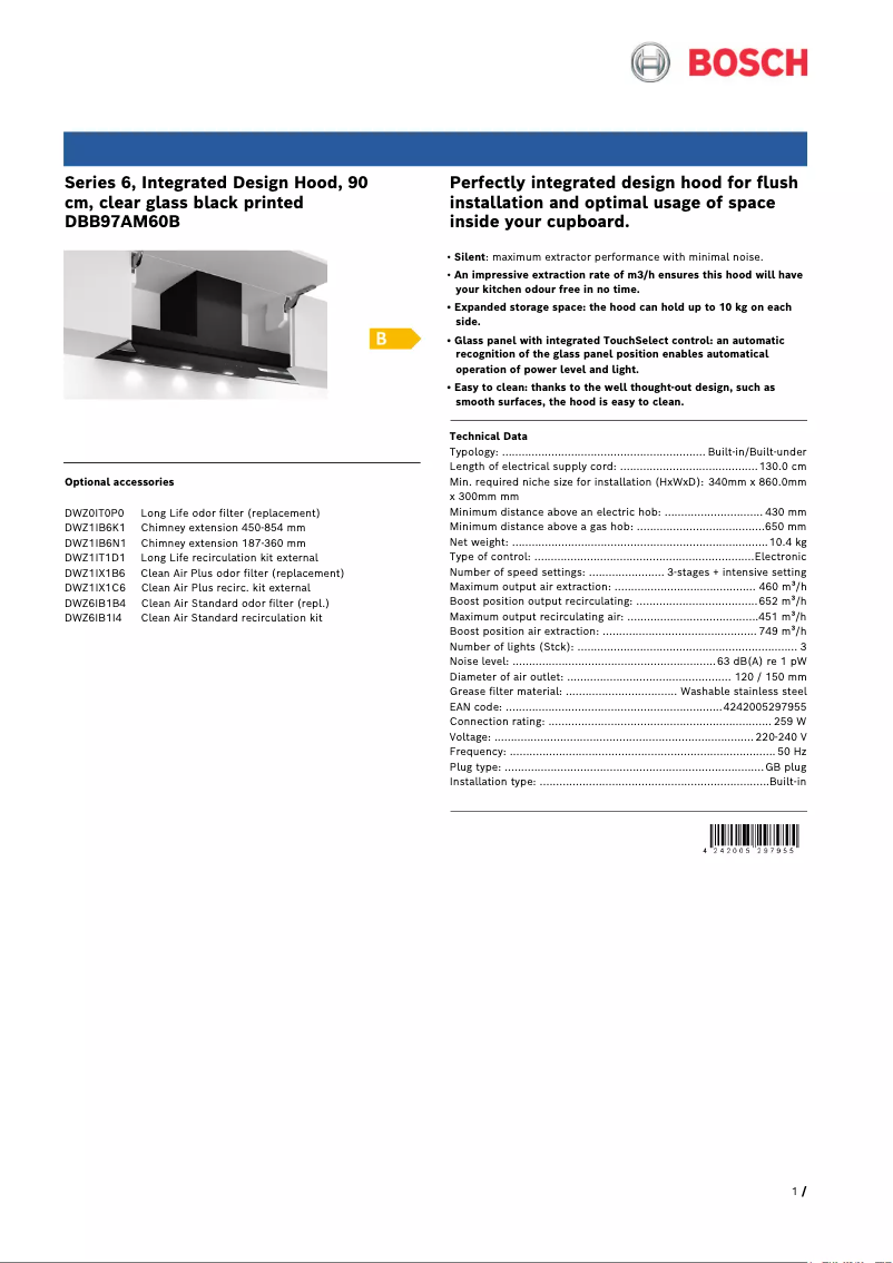 Página 1 del manual Ficha técnica Bosch DBB97AM60B