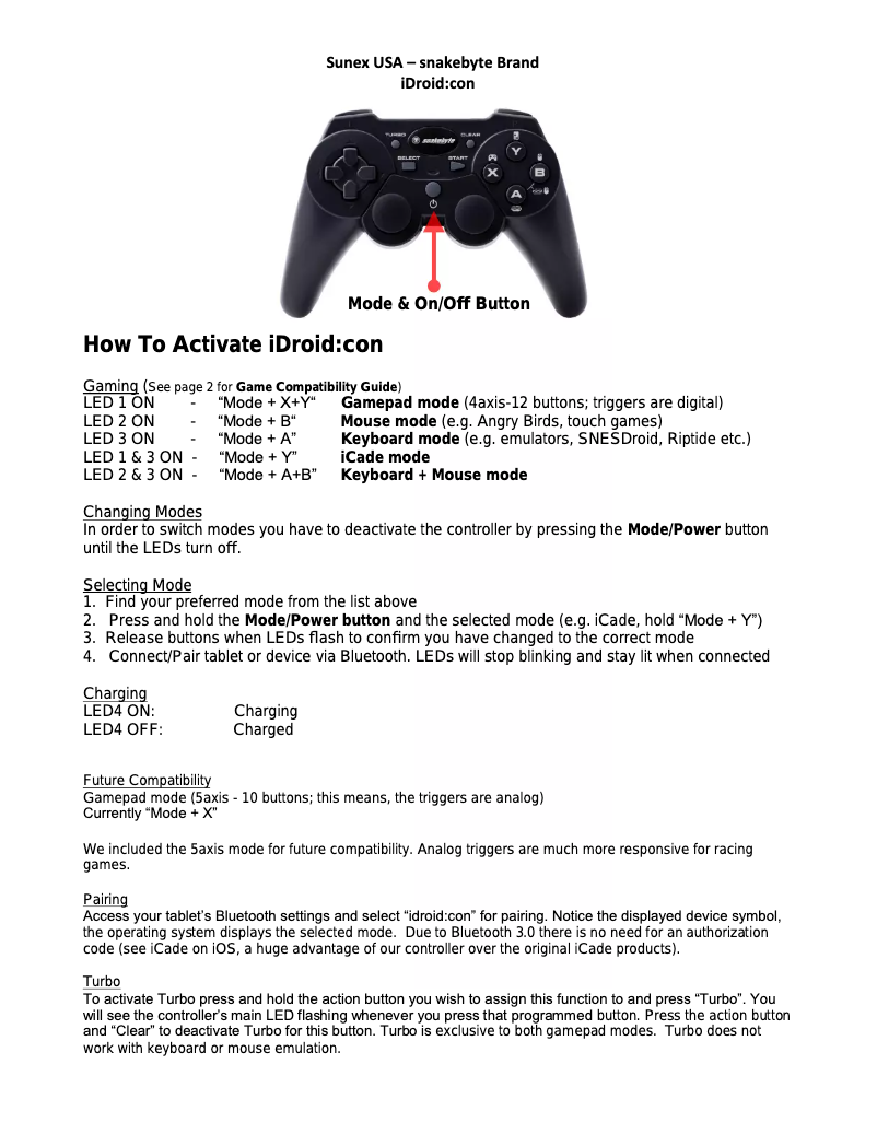 Page 1 of the manual User Manual Snakebyte Idroid:con Controller