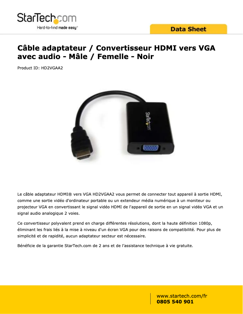 Image de la première page du manuel de l'appareil HD2VGAA2