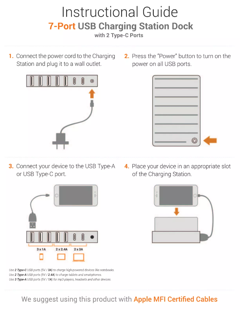 Image de la première page du manuel de l'appareil 7-Port USB Charging Station Dock