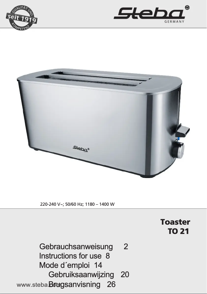 Page n°1 - Manuel utilisateur Steba TO 21