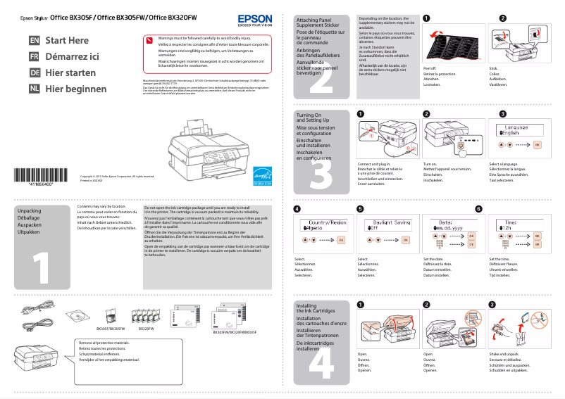 Page n°1 - Guide d'installation Epson Stylus Office BX320FW
