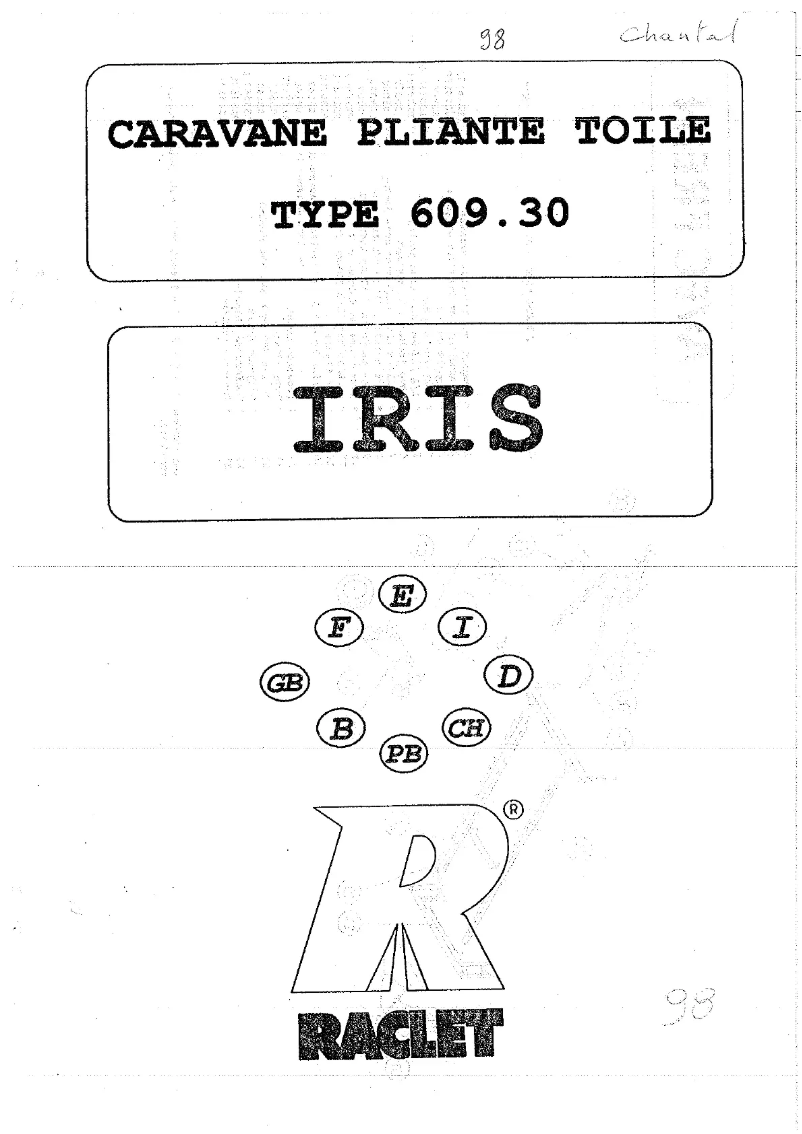 Page 1 de la notice Manuel utilisateur Raclet Iris
