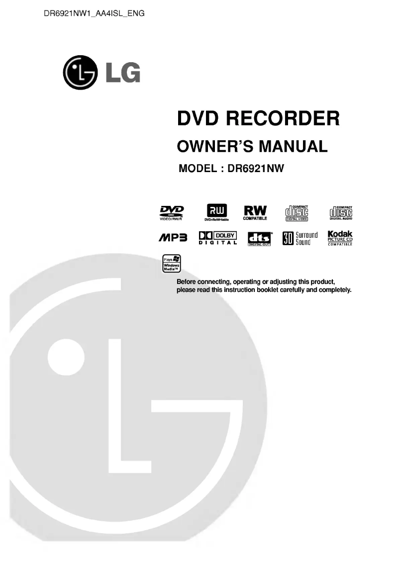 Page n°1 - Manuel utilisateur LG DR6921NW1