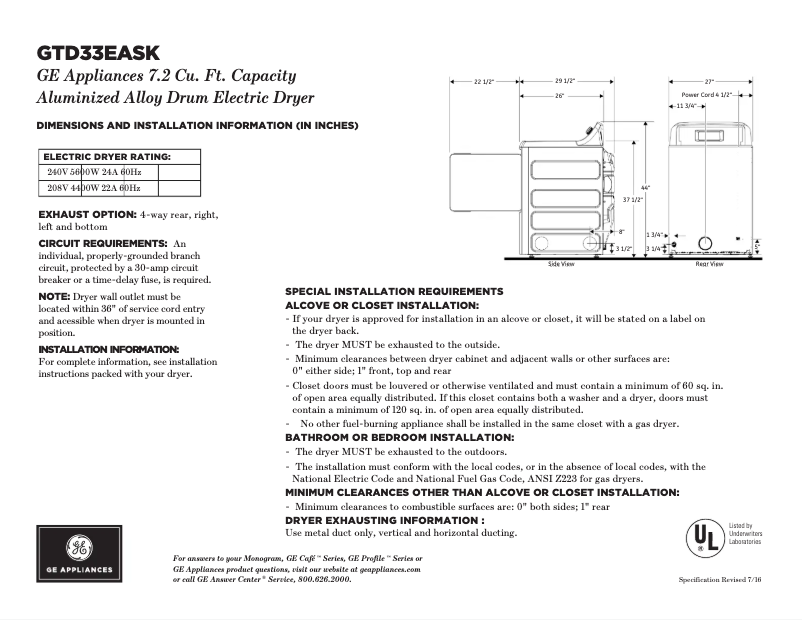 Page n°1 - Fiche technique GE GTD33EASKWW