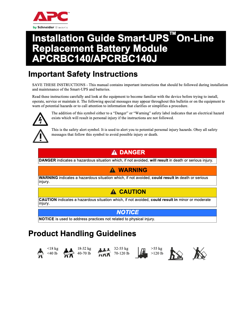 Page n°1 - Manuel utilisateur APC APCRBC140