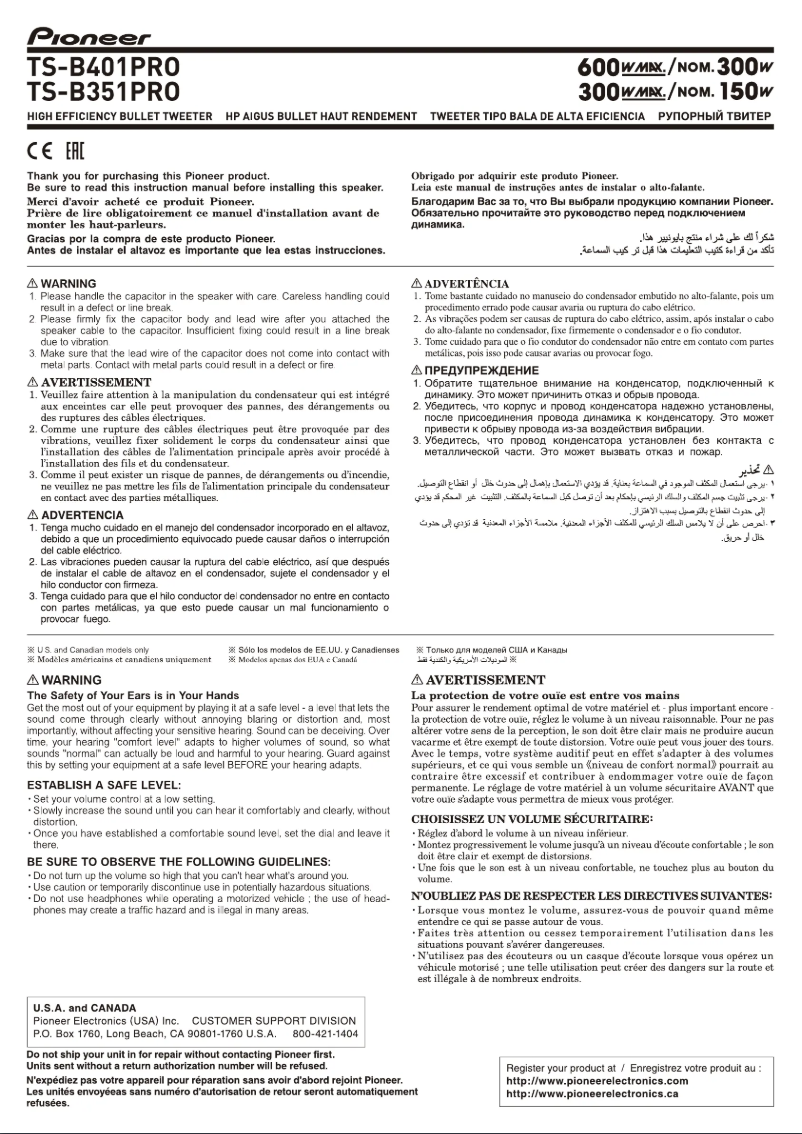 Page n°1 - Manuel utilisateur Pioneer TS-B401PRO
