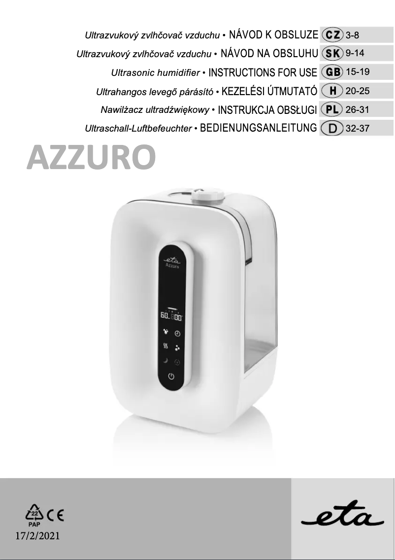 Page 1 de la notice Manuel utilisateur Eta Azzuro