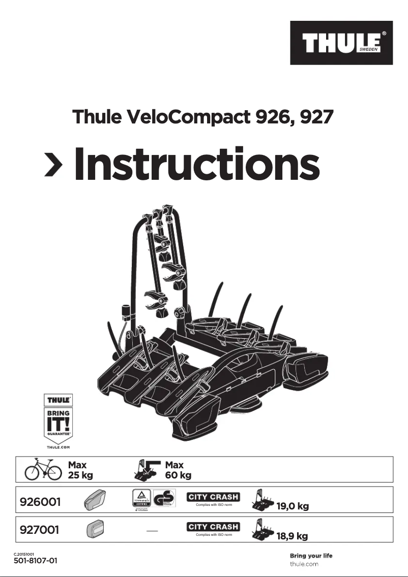 Page 1 de la notice Manuel utilisateur Thule VeloCompact 927