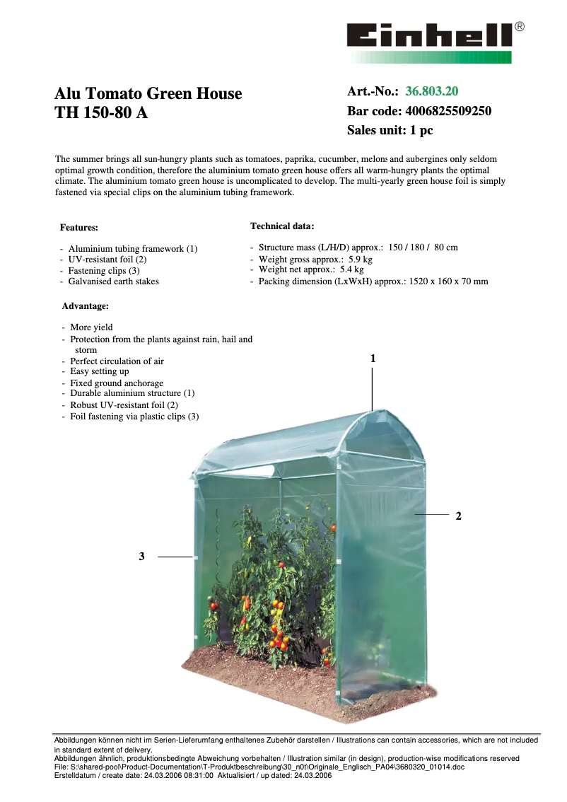 Page 1 de la notice Manuel utilisateur Einhell TH 150-80 A