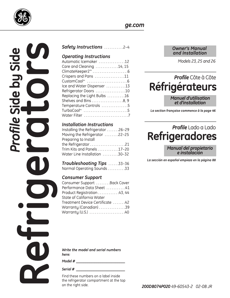 Page 1 de la notice Manuel utilisateur GE GSHS5KGXSS