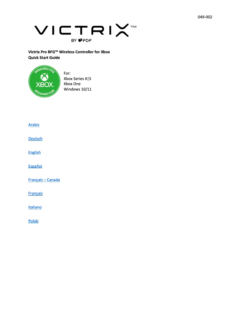 Page 1 de la notice Manuel utilisateur PDP Pro BFG