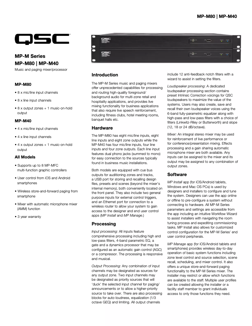 Page n°1 - Fiche technique QSC MP-M40