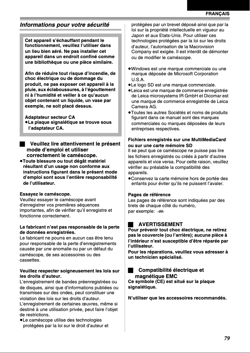 Page 1 de la notice Manuel utilisateur Panasonic NV-GS400EG