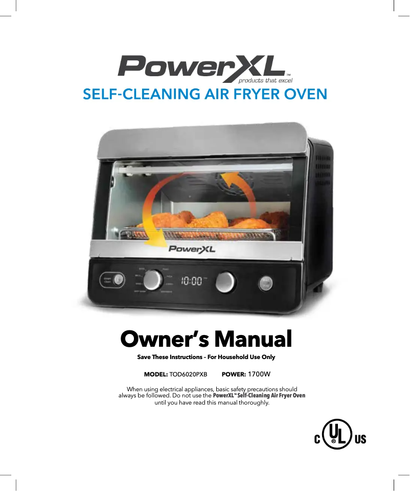 Page 1 de la notice Manuel utilisateur PowerXL Self Cleaning Air Fryer Oven TOD602BDIS