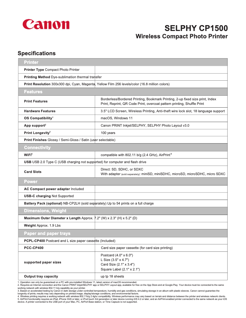 Image de la première page du manuel de l'appareil SELPHY CP1500