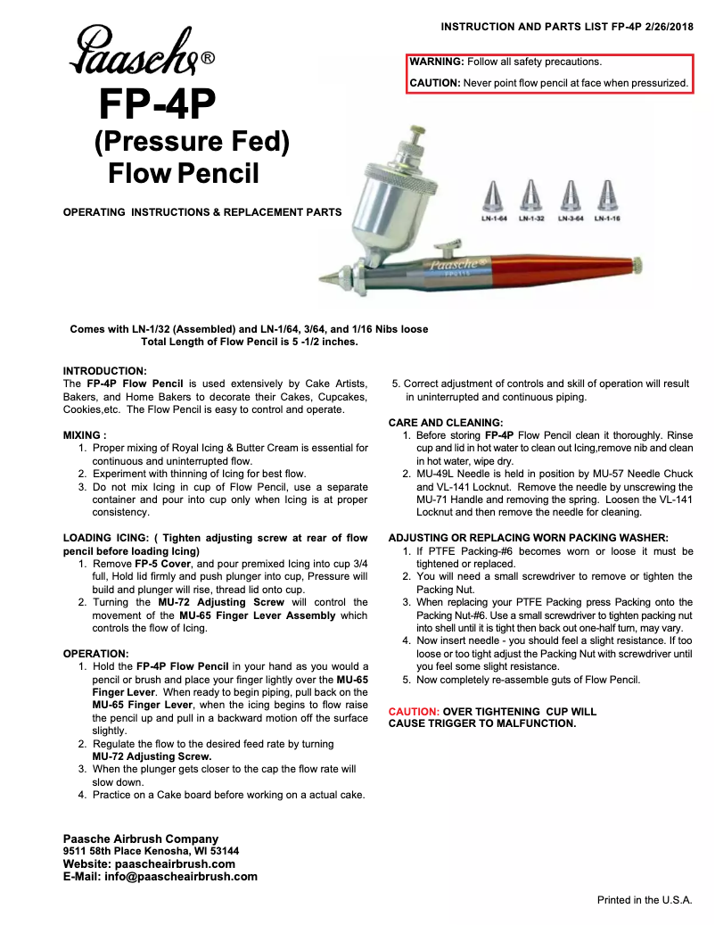 Page n°1 - Manuel utilisateur Paasche FP-4P