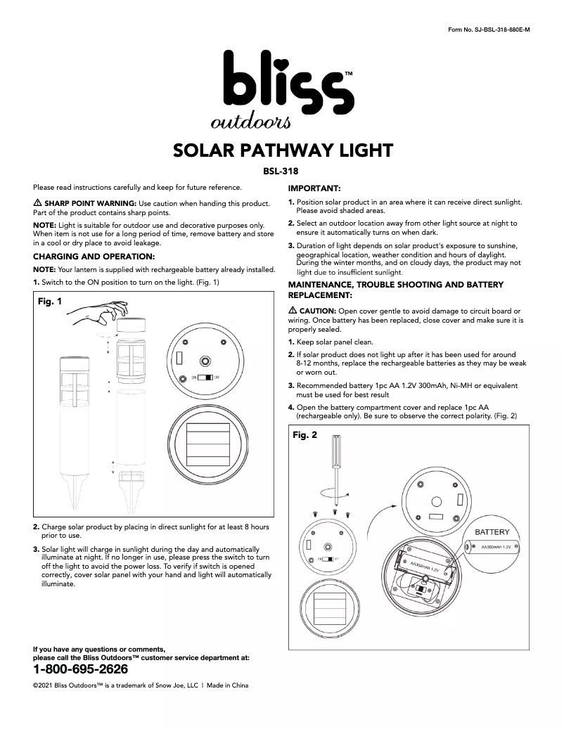 Página 1 del manual Manual de usuario Bliss Outdoors BSL-318