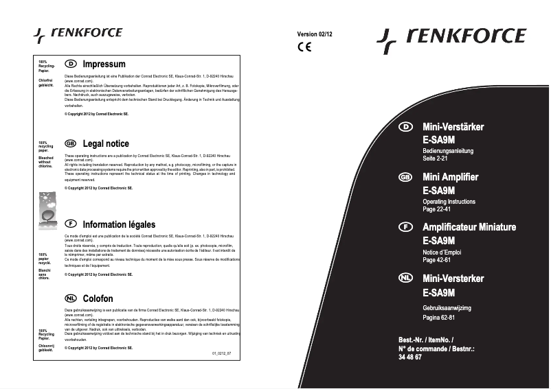 Image de la première page du manuel de l'appareil E-SA9M