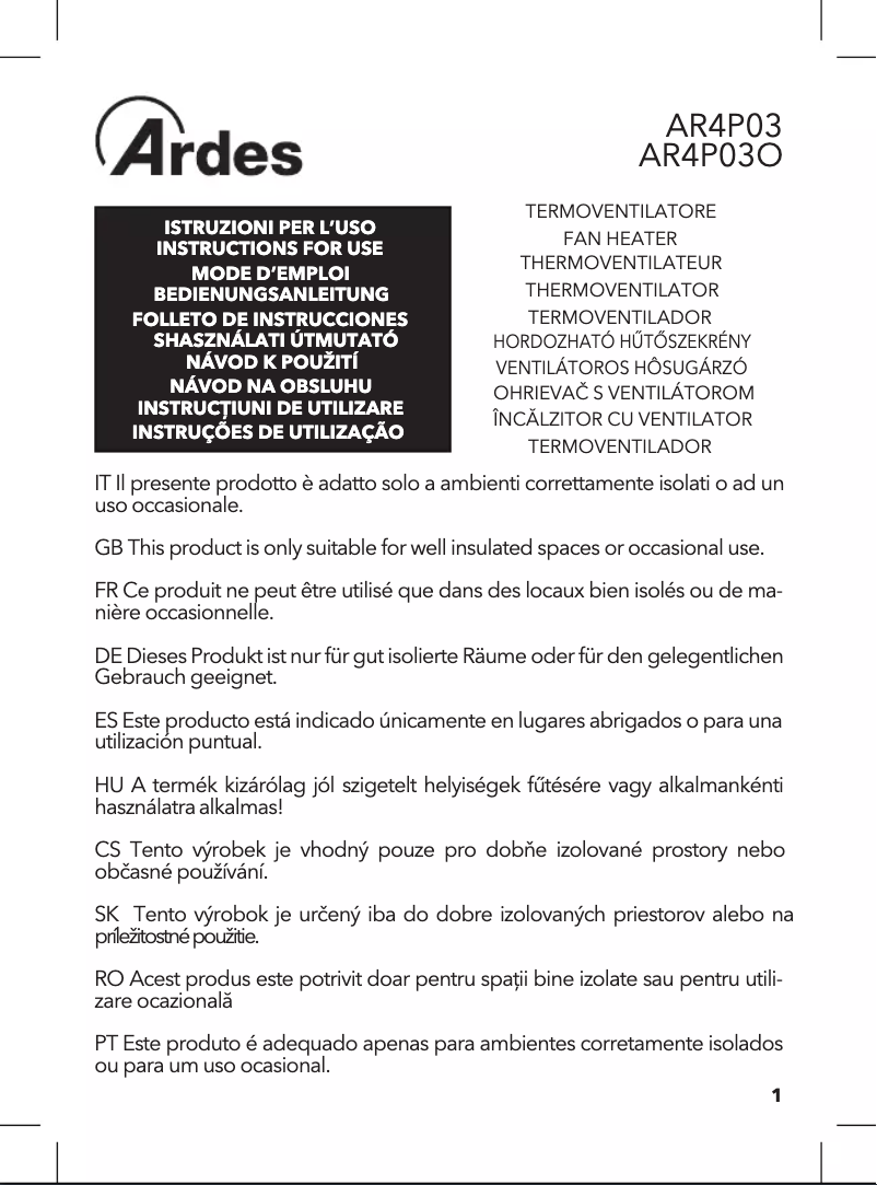 Page 1 de la notice Manuel utilisateur Ardes AR4P03
