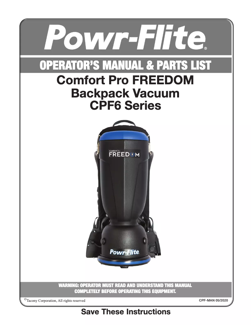 Page 1 de la notice Manuel utilisateur Powr-Flite Comfort Pro Freedom CPF6P-1