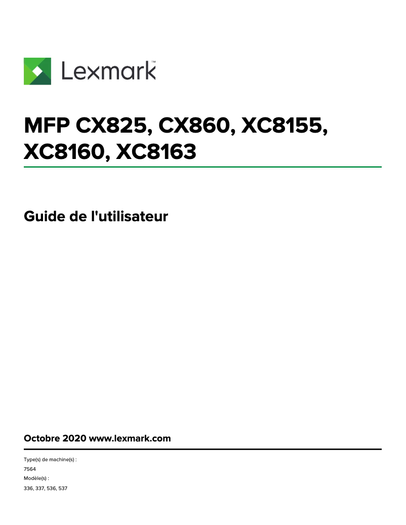 Page 1 de la notice Manuel utilisateur Lexmark XC8160dte