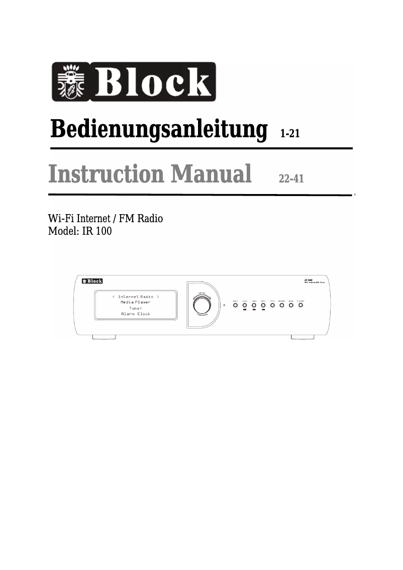 Page n°1 - Manuel utilisateur Block IR 100