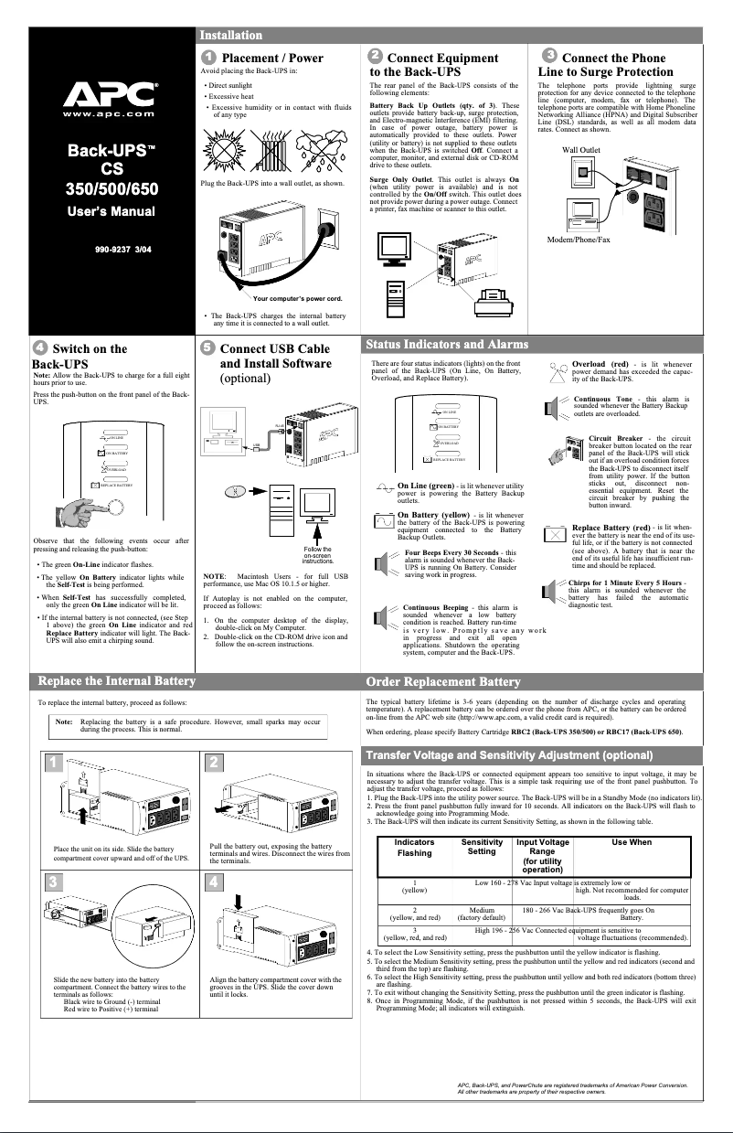Page 1 de la notice Manuel utilisateur APC BK500EI