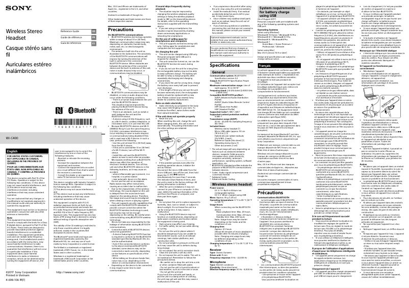 Image de la première page du manuel de l'appareil WI-C400