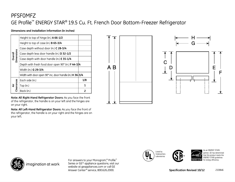 Page n°1 - Fiche technique GE PFSF0MFZWW