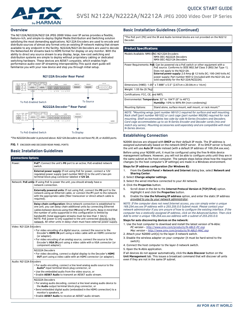 Page 1 de la notice Manuel utilisateur AMX NMX-ENC-N2122A