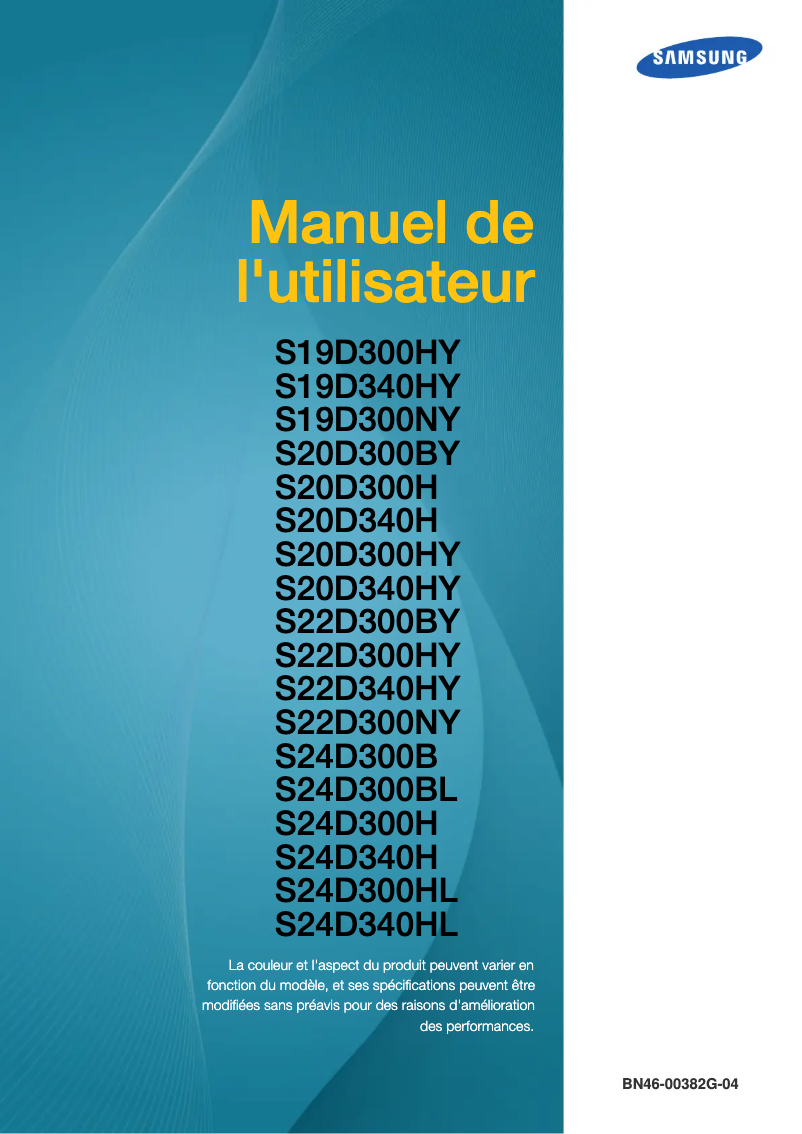 Page 1 de la notice Manuel utilisateur Samsung SyncMaster S24D300HL