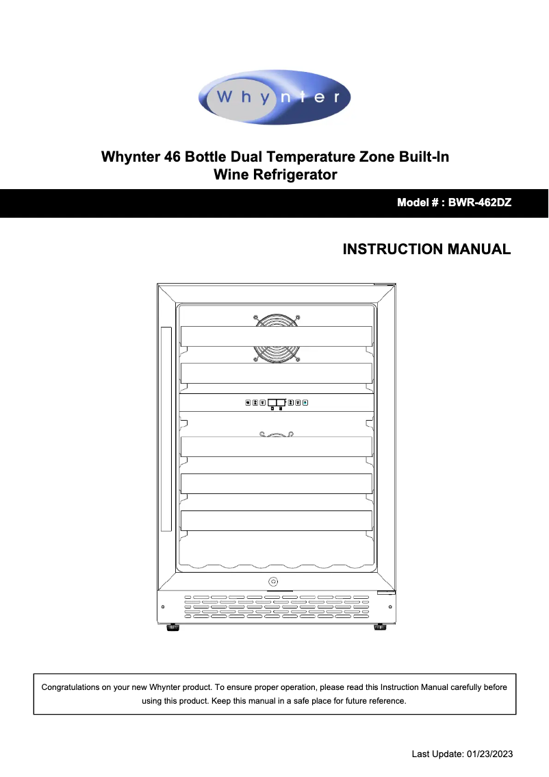 Page 1 de la notice Manuel utilisateur Whynter BWR-462DZ