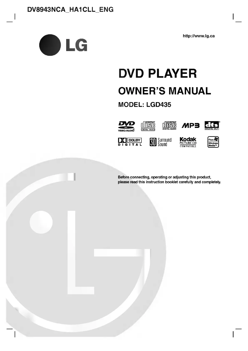 Image de la première page du manuel de l'appareil DV8943NCA